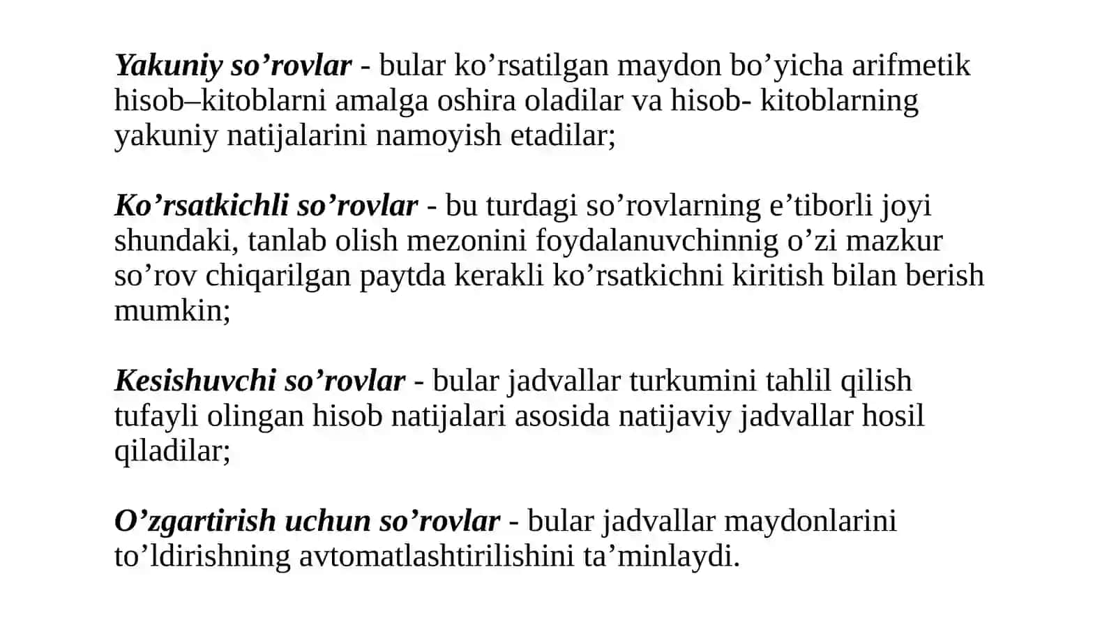 9 -Amaliyish:So'rov yordamida jadval yaratish.Konstruktorrejimida so'rov yaratish 4
