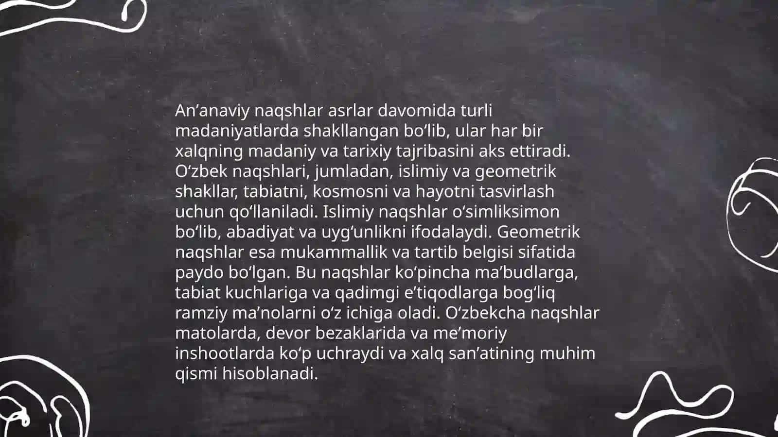 Doʻppi tikishda naqsh elementlari, bezash usullarini oʻrganish 4