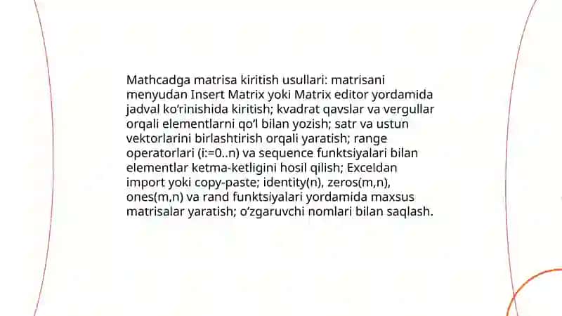 Teskari matrisani Mathcad dasturi orqali hisoblash 4