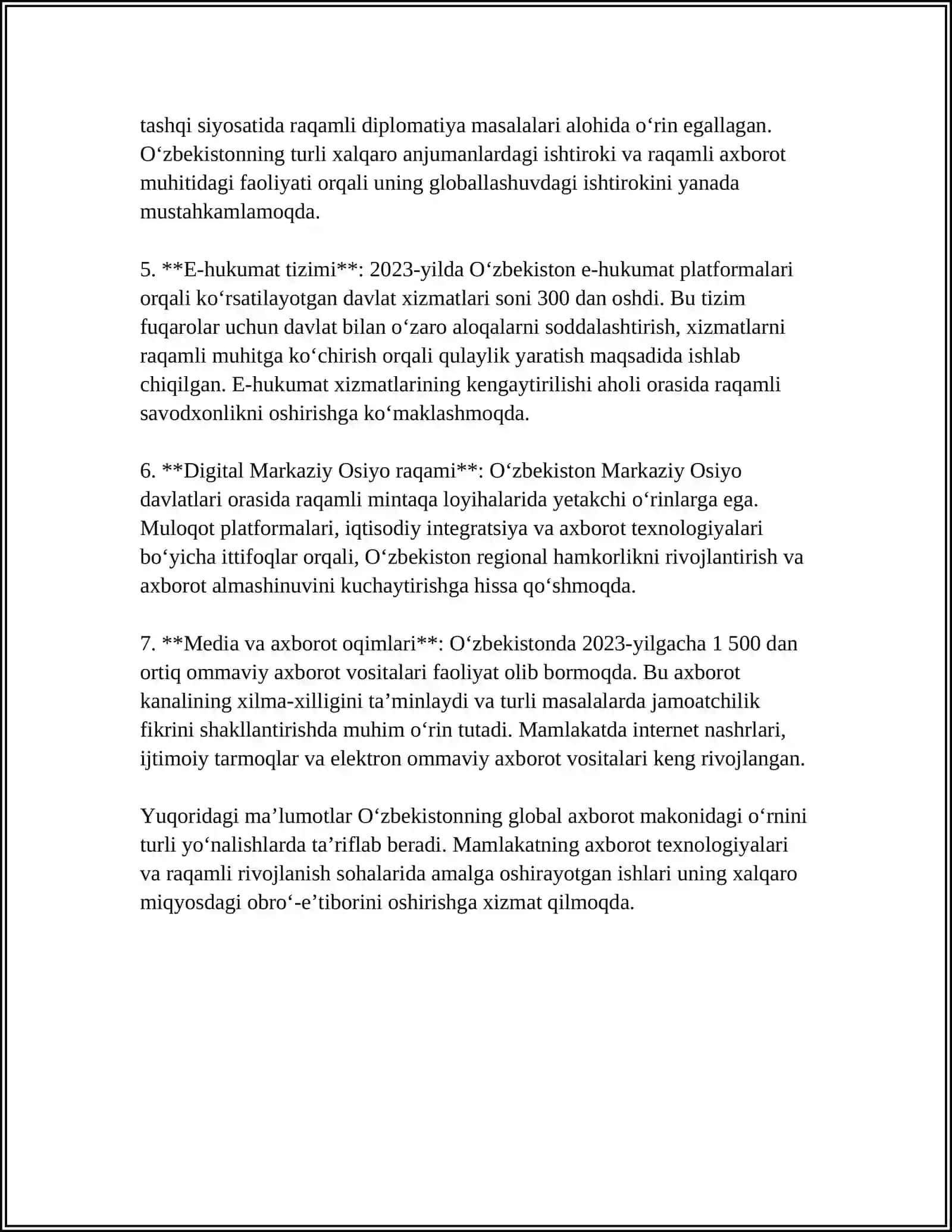 O'ZBEKISTON JAHON AXBOROT MAKONIDAGI ROLI 4