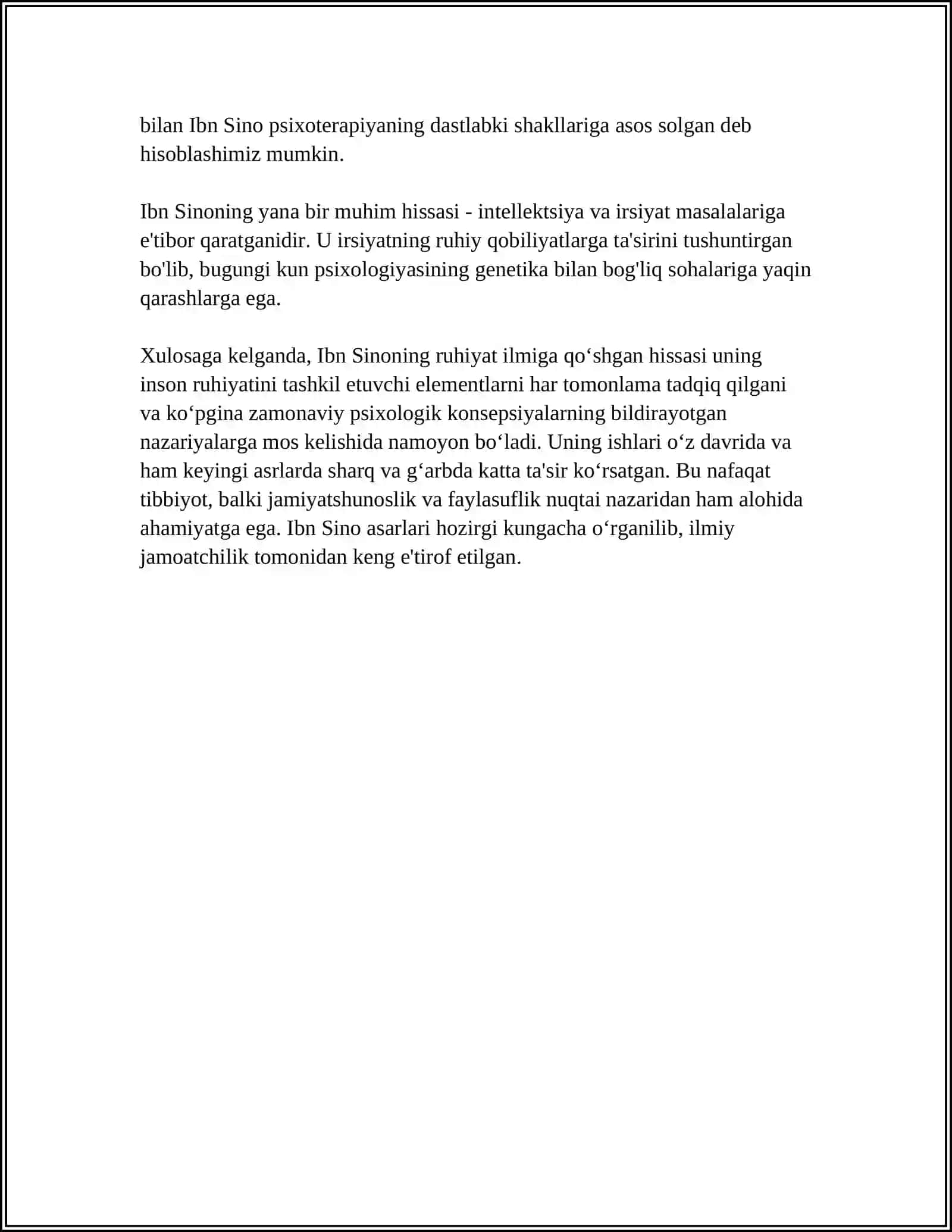 Abu Ali Ibn Sinoning Ruhiyat Ilmiga Doir Qarashlari Mavzusida Mustaqil Ish 4