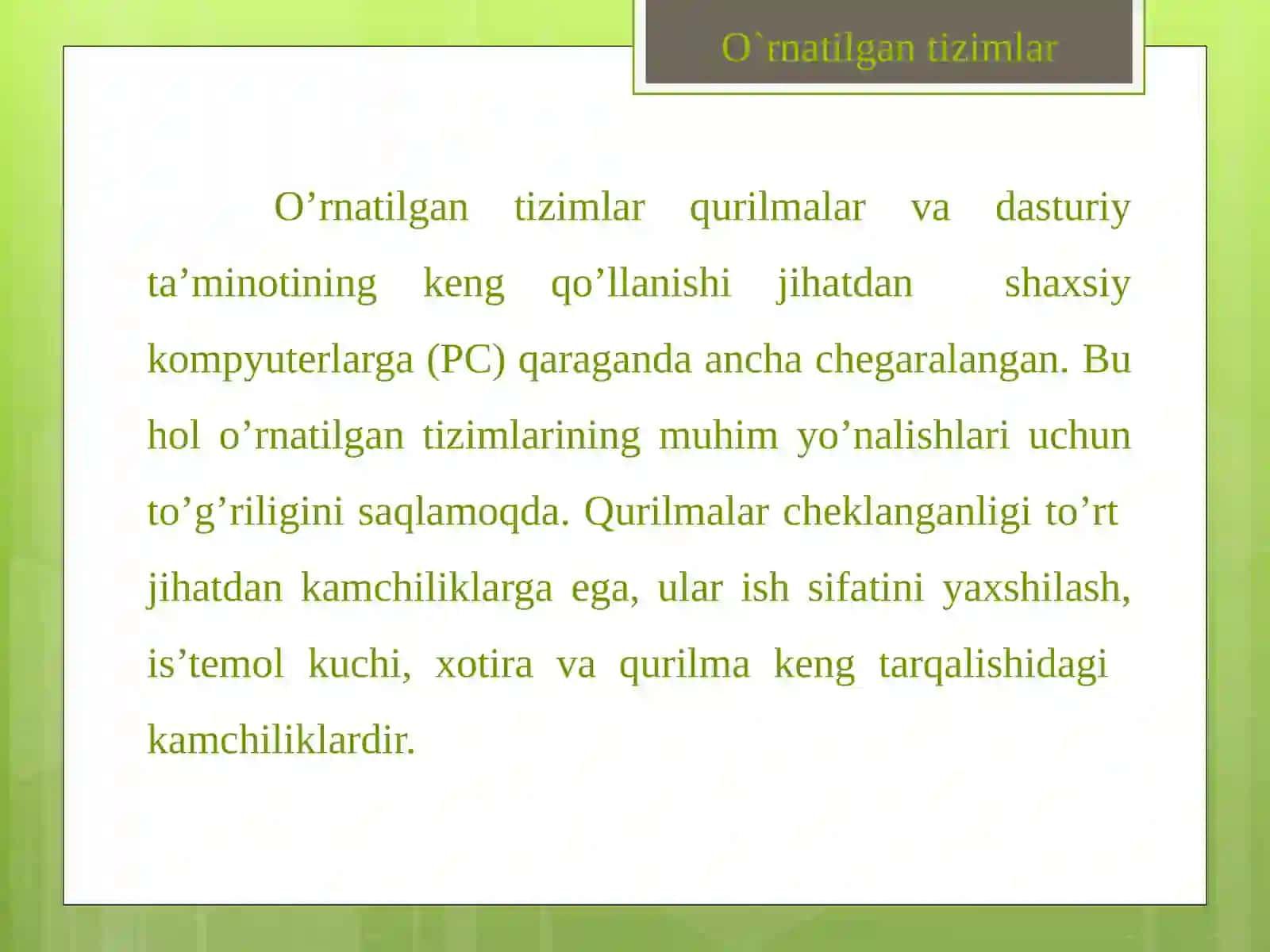 O'RNATILGAN TIZIMLARNING ASOSLARI 4