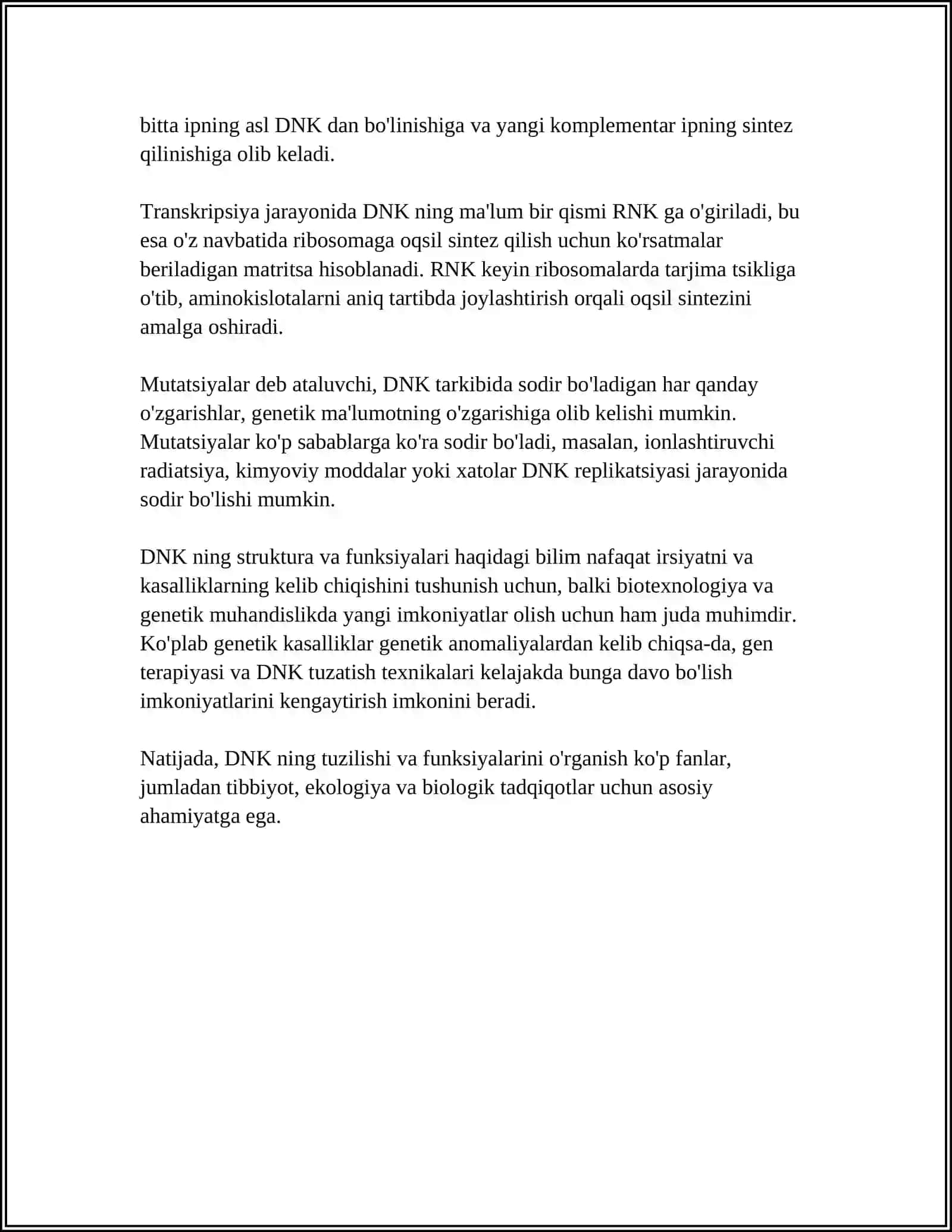 DNK NING OQSIL BIOSINTEZIFAGI ROLI GRNETIK INJENERIYA. O'ZGARUVCHANLIK VA UNING SHAKLLARI 4