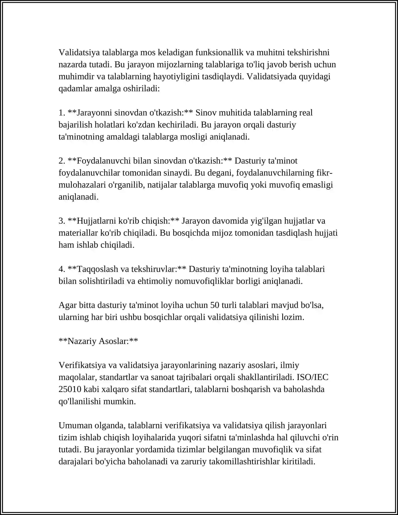 Talablarni verifikatsiya va volidatsiya qilishning nazariy asoslari 4