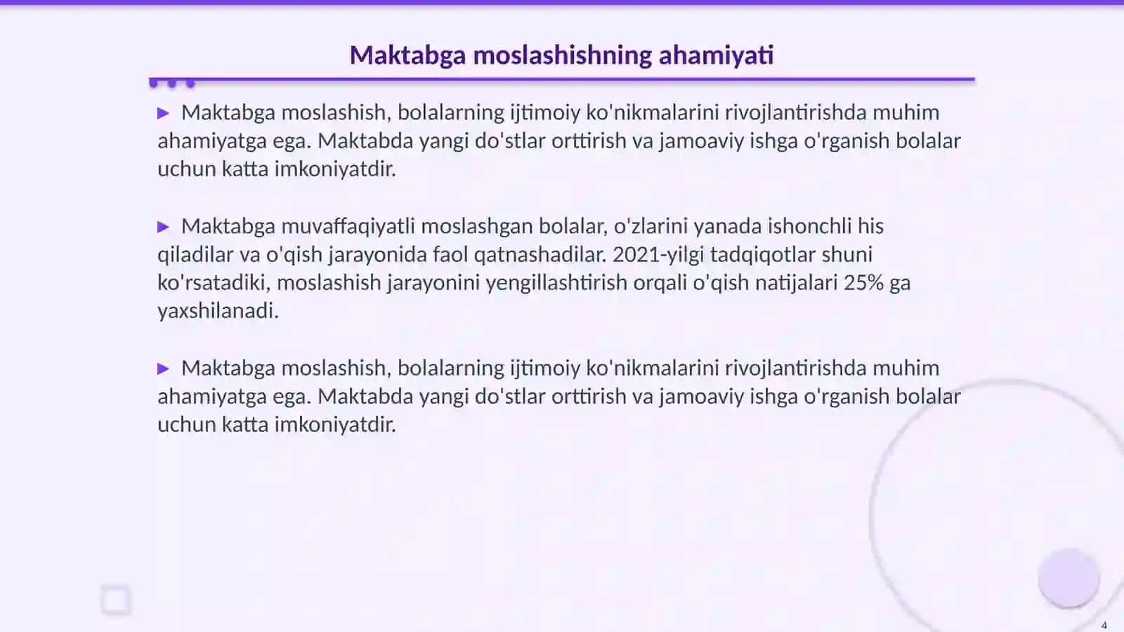 Kichik maktab yoshidagi bolaning maktabga moslashishi muammosi 4