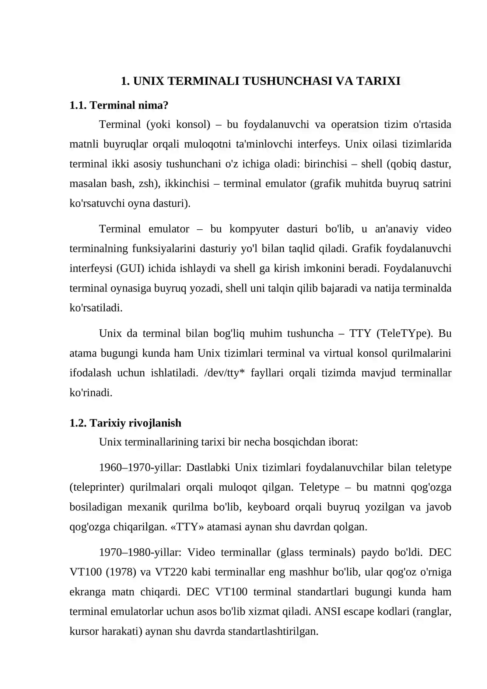 Unix oilasi operatsion tizimlarining terminallari haqida ma'lumot 4