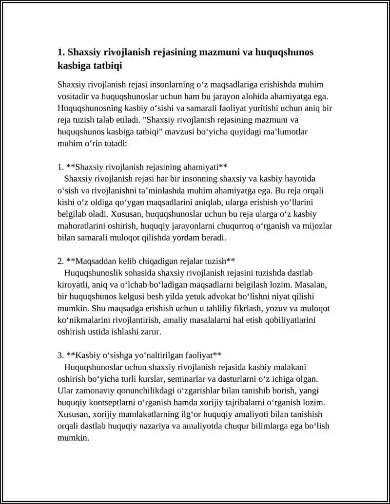 SHAXSIY RIVOJLANISH REJASINI TUZISH. HUQUQSHUNOSNING HARAKATLAR TAKTIKASIVA STRATEGIYASI 4