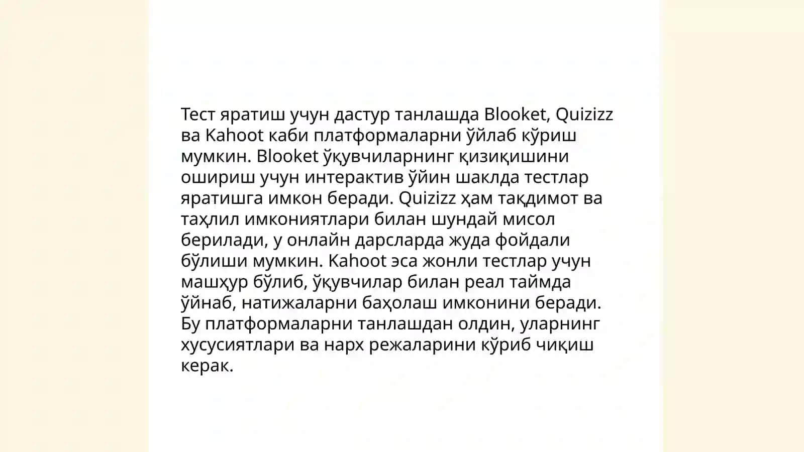 mytestx ча easyquizzy dasturlari yordamida testlar yaratish texnologiyalari 4