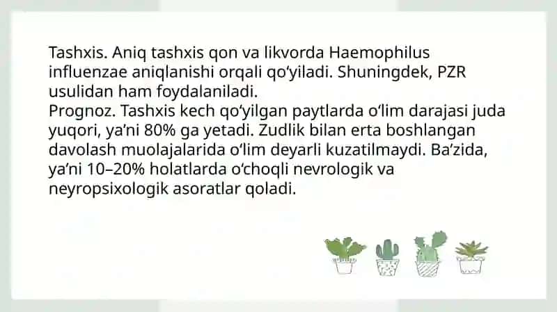 Bronxit kasalligining qo‘zg‘atuvchilari, patogenez va laboratoriya tashxisi.Gemofil bakteriyalarni(inflyuensa tayoqchasi,yumshoq shankr qo‘zg‘atuvchisi)amaliyotdagi ahamiyati,tashxisi. 4