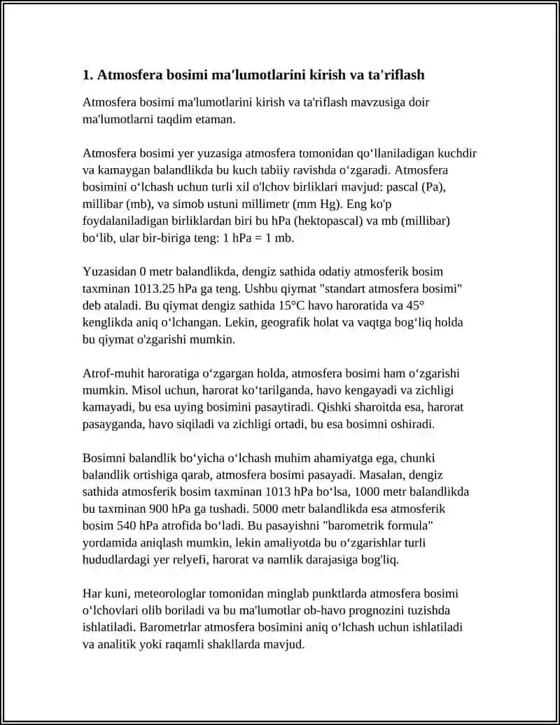 ATMOSFERA BOSIMI MALUMOTLARINI BOSHLANGICH ISHLOVI 4