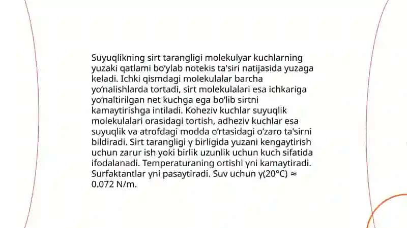 Suyuqlikning sirt tarangligi. Havo va gaz emboliyasi 4