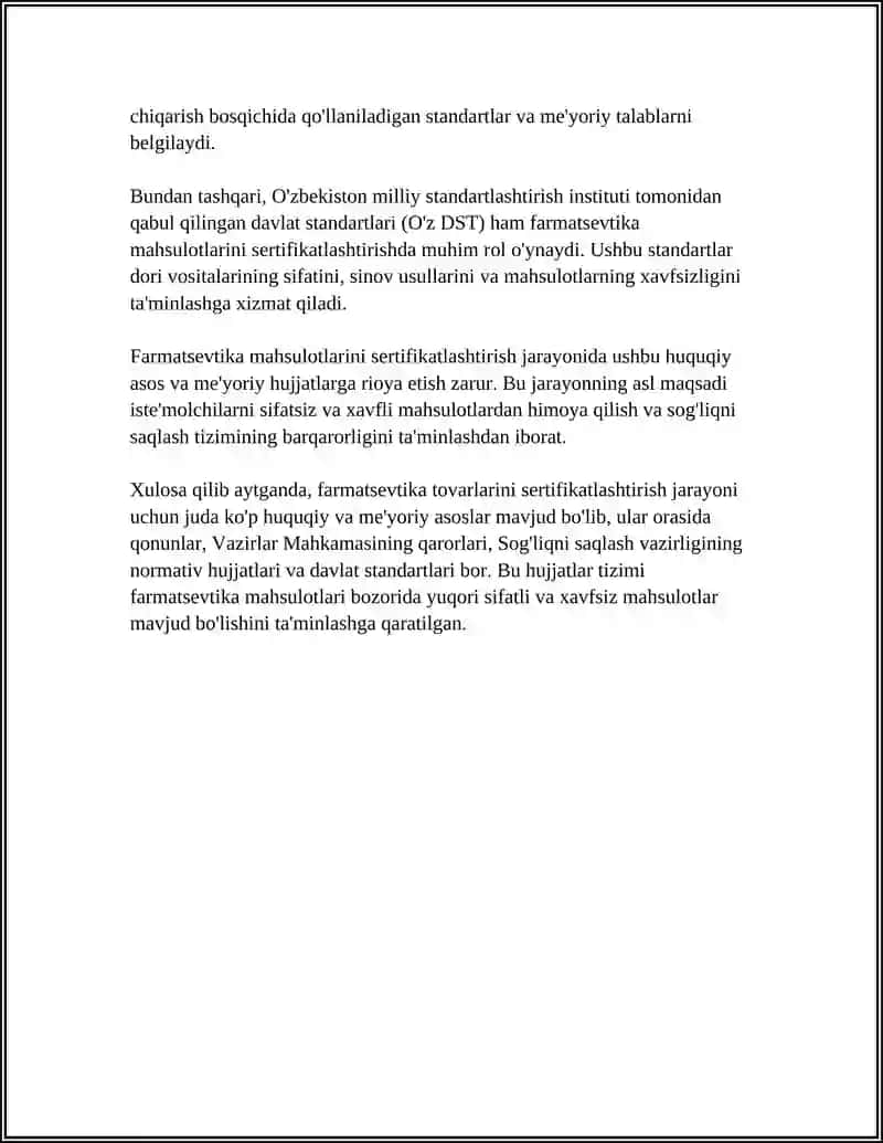 FARMATSEVTIKA TOVARLARNI SERTIFIKATLASHTIRISHNING O'ZIGA XOS XUSUSIYATLARI 4