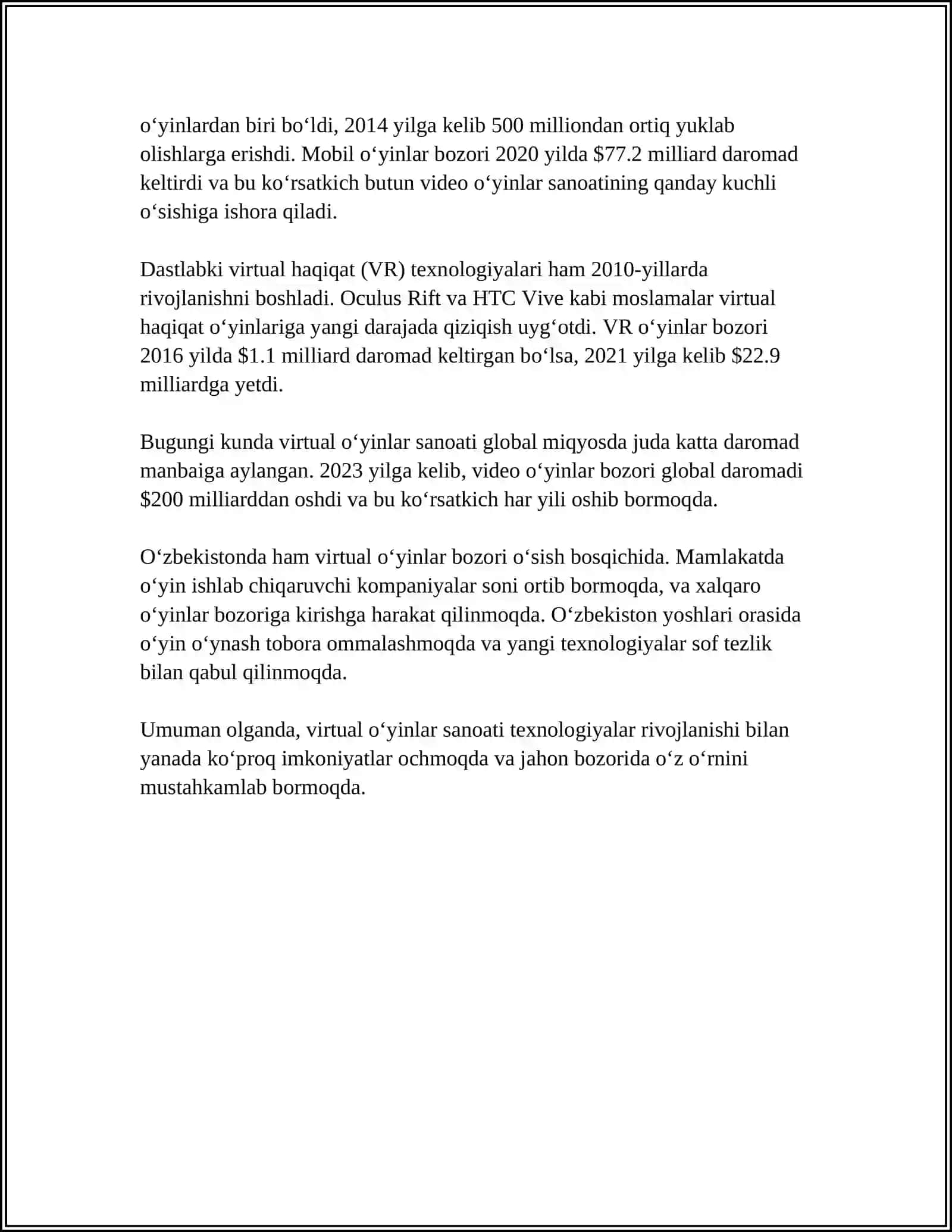 MEDIA TEXNOLOGIYALAR KUNDALIK HAYOTDA.VIRTUAL ÖYINLARNING ASORATLARI 4