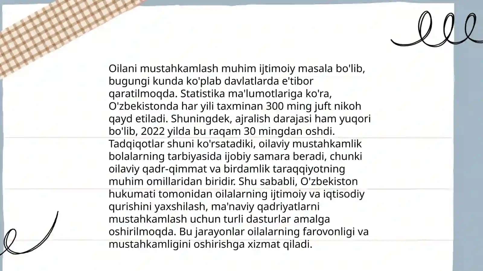 Oʻzbekiston respublikasi prezidentining oila va oila trabiyasi toʻgʻrisidagi asarlarini oʻrganish 4