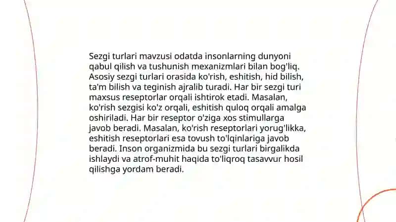Sezgi haqida umumiy tushuncha sezgining nevrofiziologik xususiyatlari 4