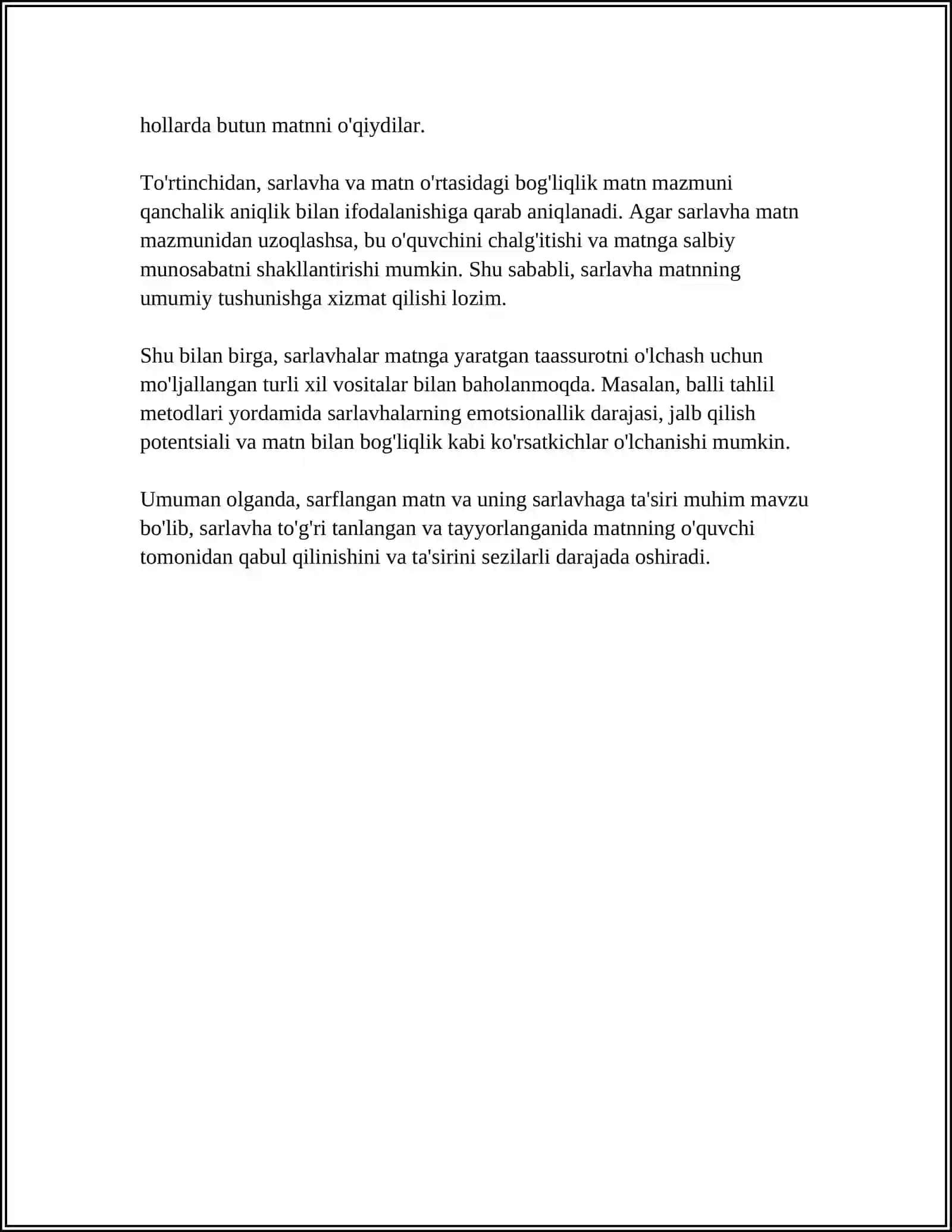 REFERAT Mavzu: SARLAVHA VA MATN MUNOSABATI 4