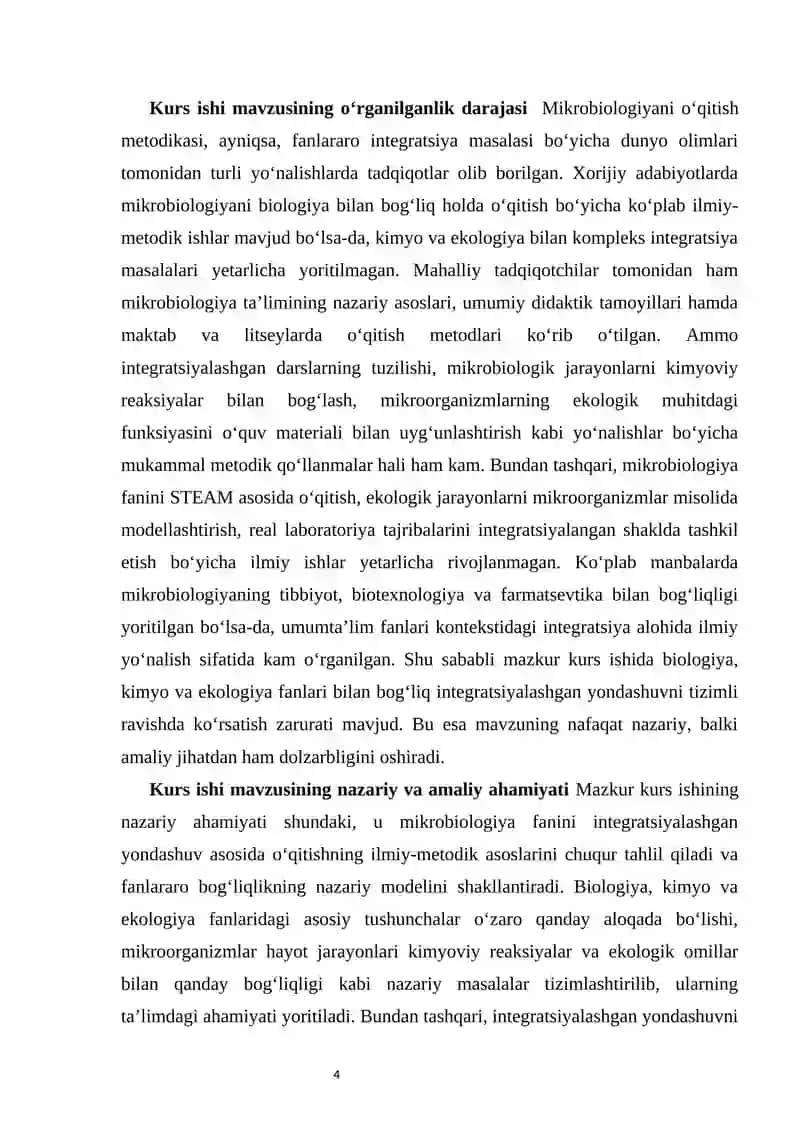 MIKROBIOLOGIYANI O‘QITISHDA INTEGRATSIYALASHGAN YONDASHUV (BIOLOGIYA, KIMYO, EKOLOGIYA BILAN) 4