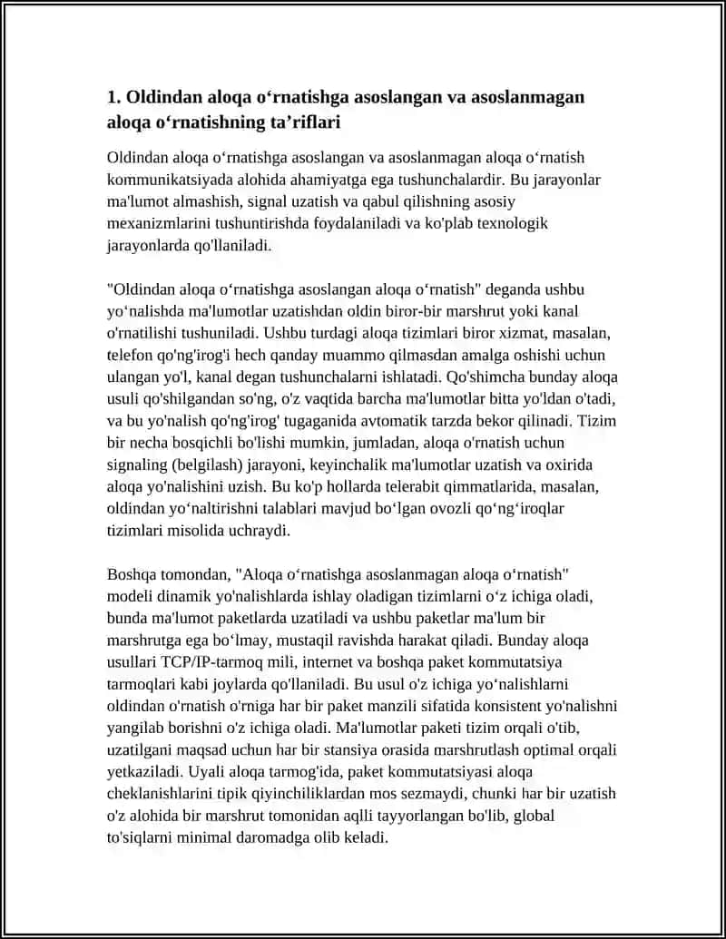 OLDINDAN ALOQA OʻRNATISHGA ASOSLANGAN VA ASOSLANMAGAN ALOQA OʻRNATISH 4