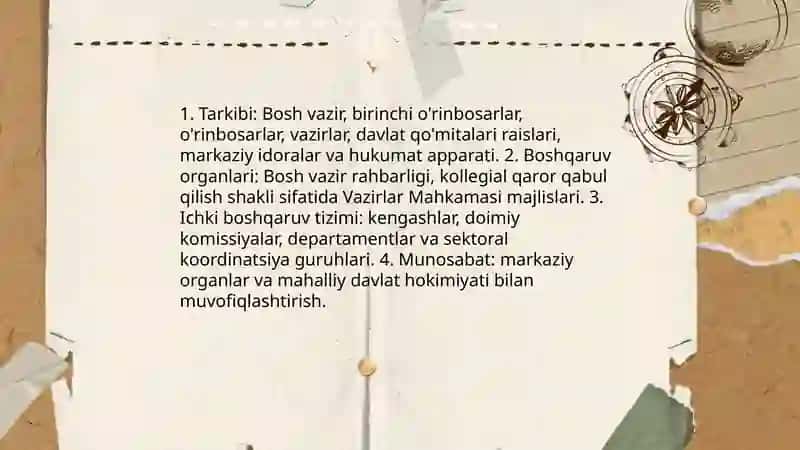 O'zbekiston Respublikasi Vazirlar Mahkamasi faoliyat tarkibiy tuzilishi va mahalliy davlat hokimiyati 4