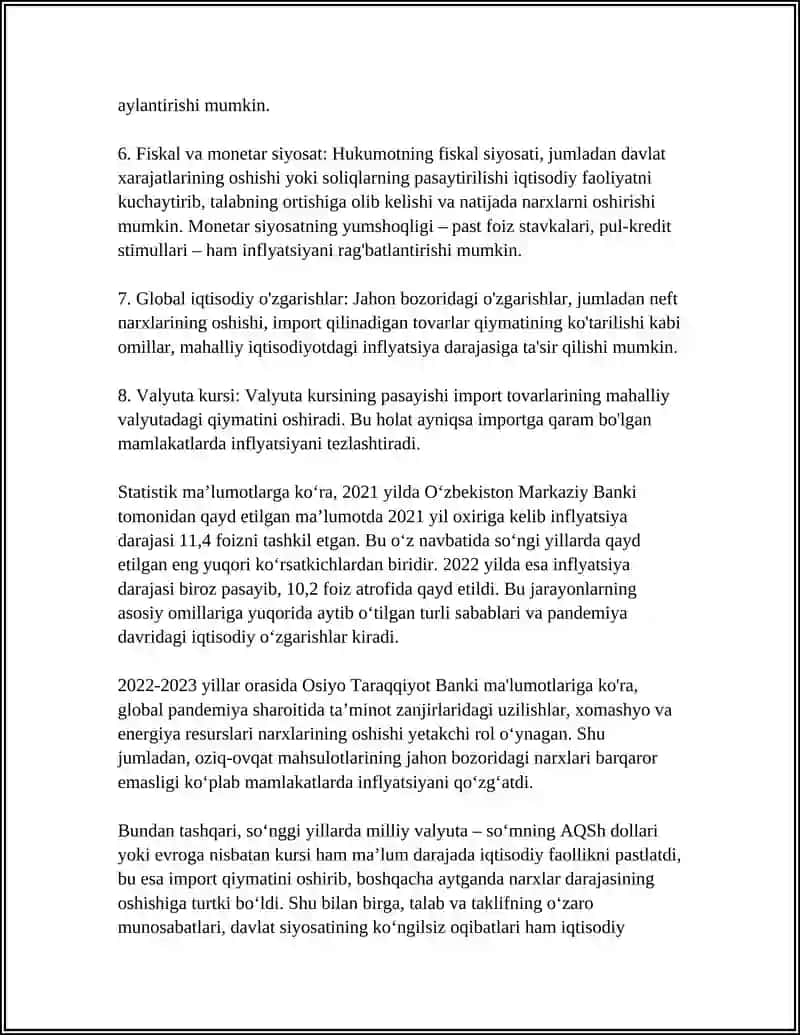 REFERAT Mavzu: INFLYATSIYA VA UNING IQTISODIYOTGA TASIRI 4