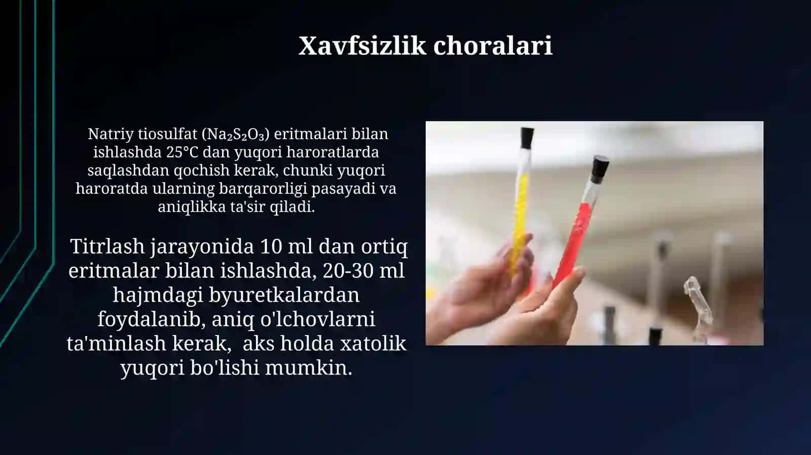 Iodometrik titrlash usulida standart K2Cr2O7 va ishchi Na2S2O3 eritmalarini tayyorlash 4