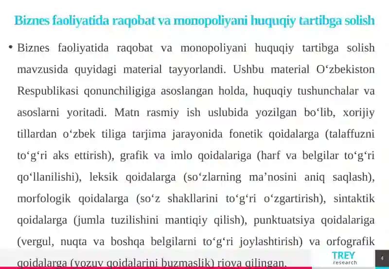 Biznes faoliyati, raqobat va monopoliyani huquqiy tartibga solish 4