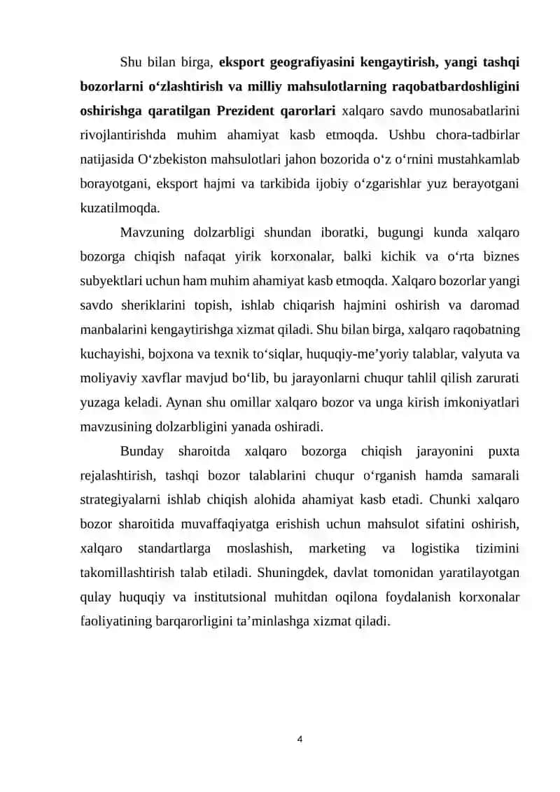 Xalqaro Bozor va unga Kirish Imkoniyatlari 4