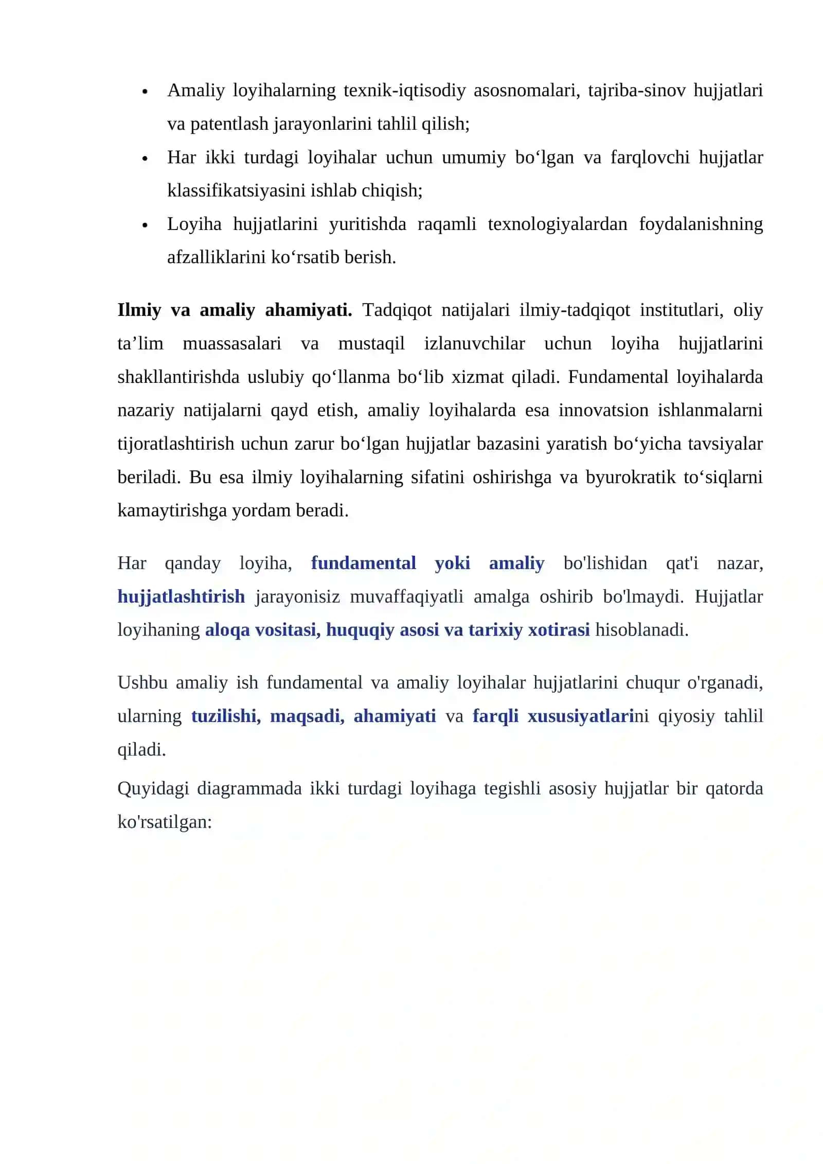 Fundamental loyihalarga tegishli hujjatlar, Amaliy loyihalarga tegishli hujjatlar 4