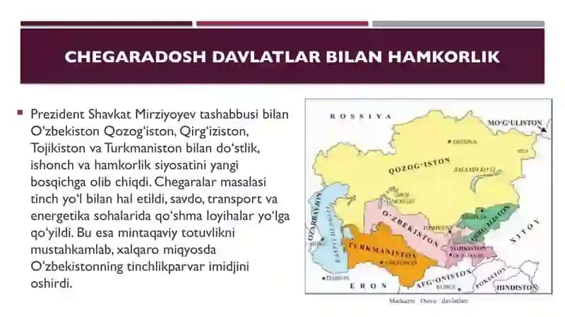 Oʻzbekistonning Markaziy Osiyoda tinchlik va barqarorlikni taʼminlashdagi oʻrni 4