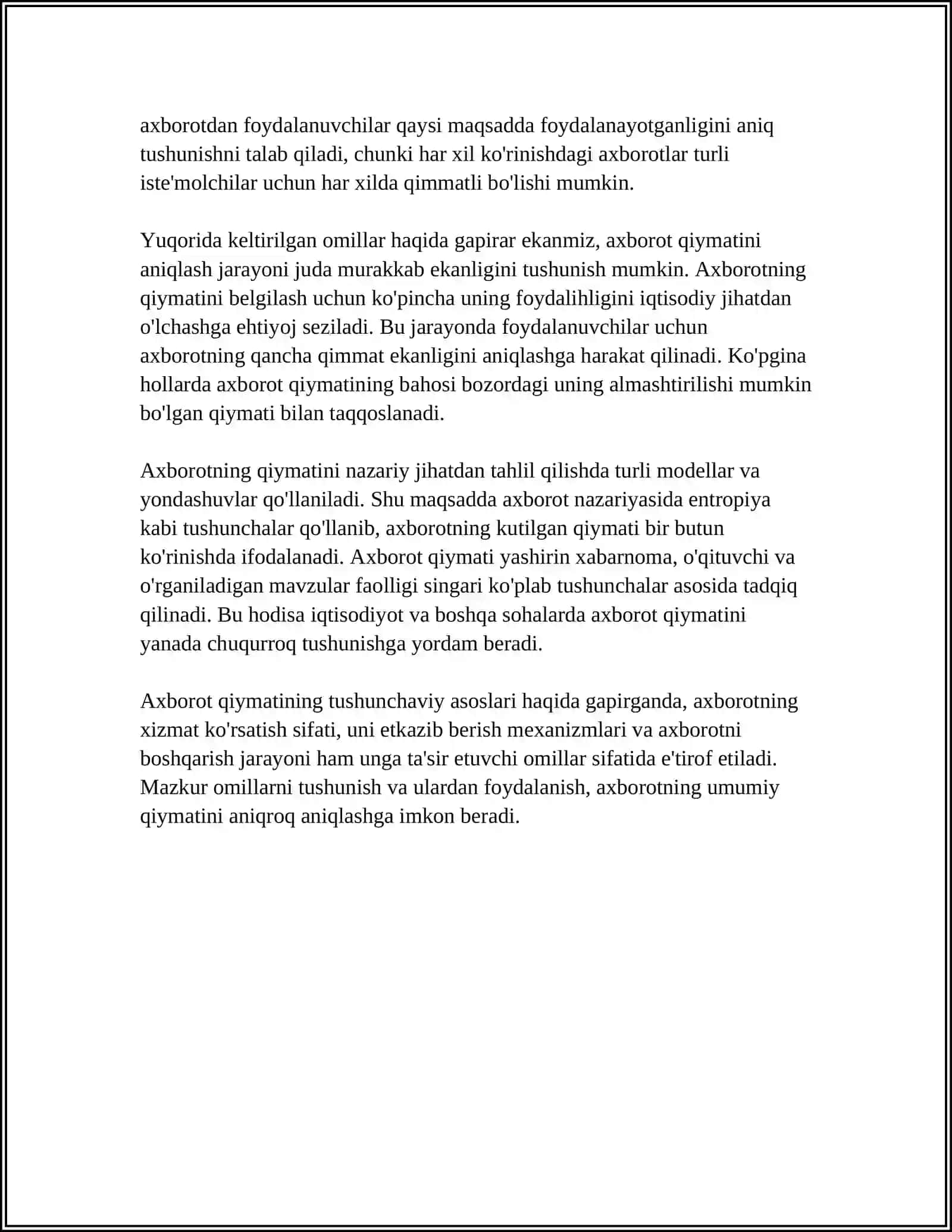 AXBOROTNI QIYMATI VA ISTEMOLCHI QIYMATI TUSHUNHASI 4