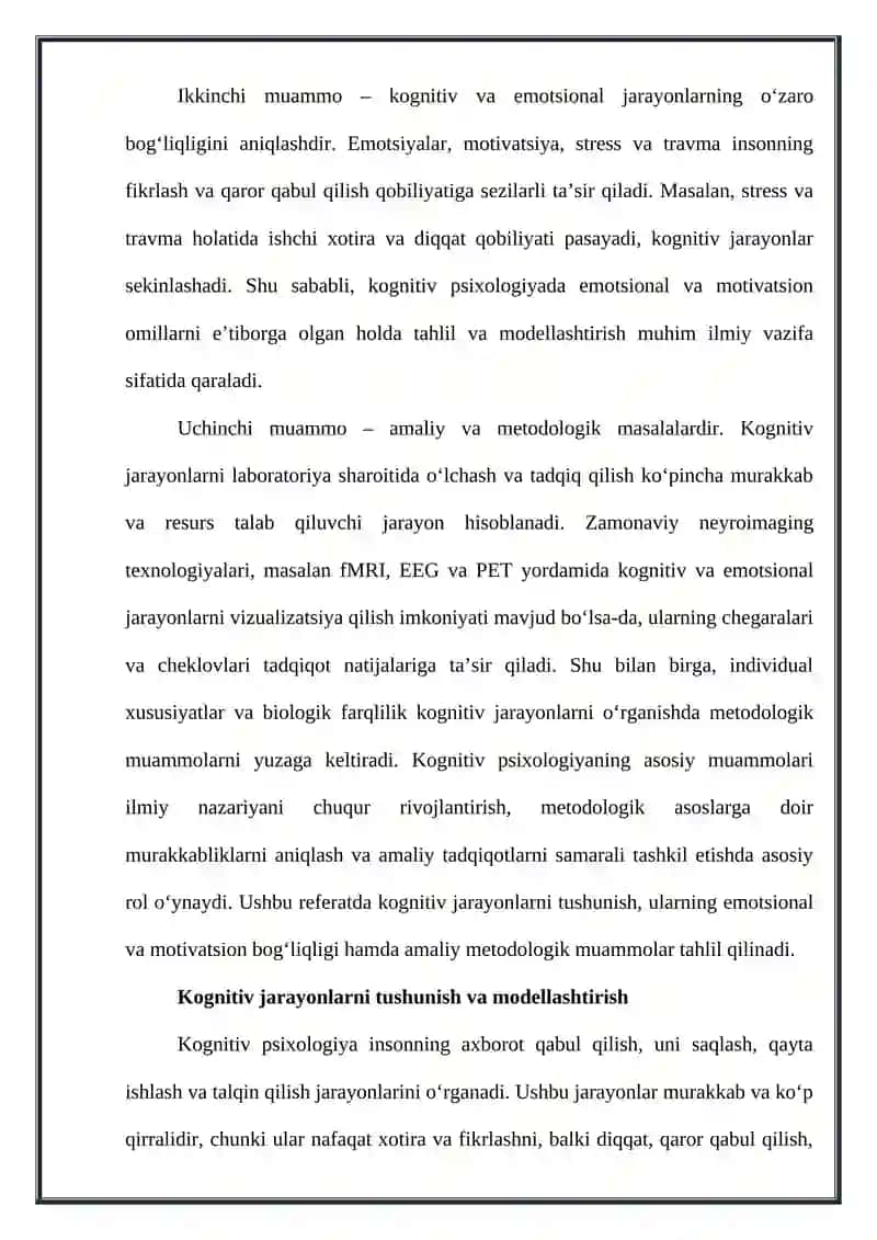 Kognitiv psixologiyadan mustaqil ish 4