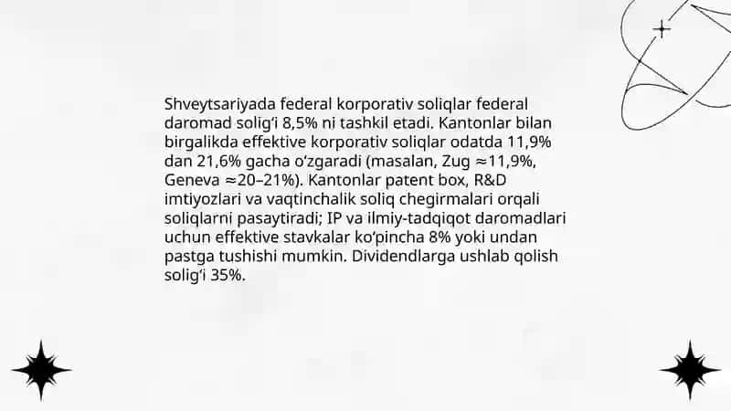 Shvetsariyaning investitsiya muhitining umumiy tavsifi 4