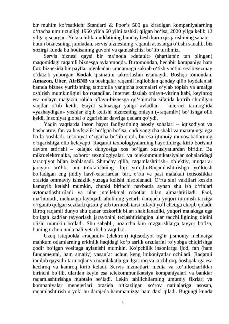 RAQAMLI IQTISODIYOT FANIGA KIRISH. RAQAMLI IQTISODIYOT VA UNING ASOSIY TARKIBIY QISMLARI 4