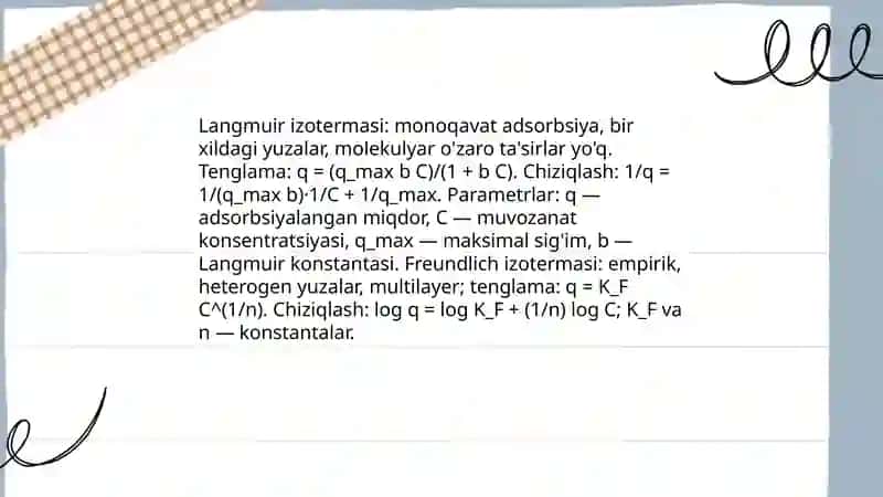 Sirt hodisalari adsorbsiya. Xromotografiya 4