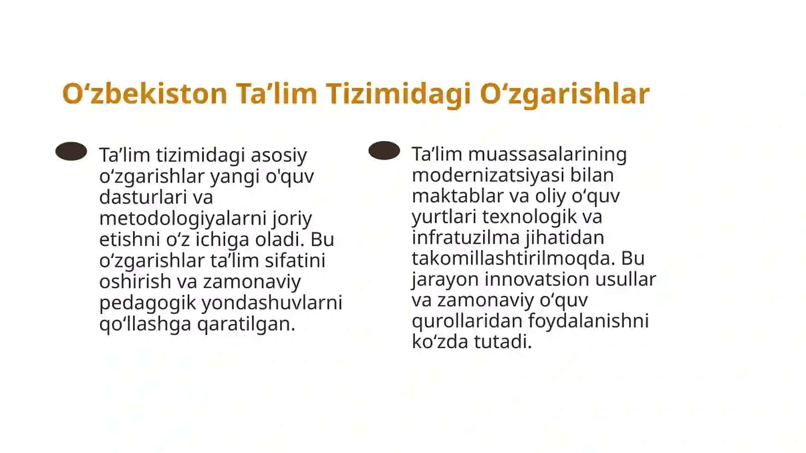 O'zbekiston Respublikasida ta'lim sohasida amalga oshirilayotgan islohotlar 4