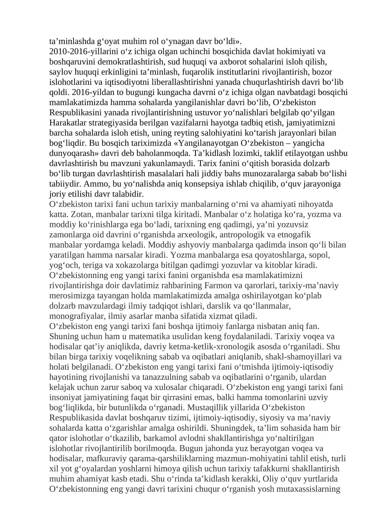 «OʻZBEKISTONNING ENG YANGI TARIXI> OʻQUV

FANINING PREDMETI, MAQSADI VA VAZIFALARI.FANNING METODOLOG 4