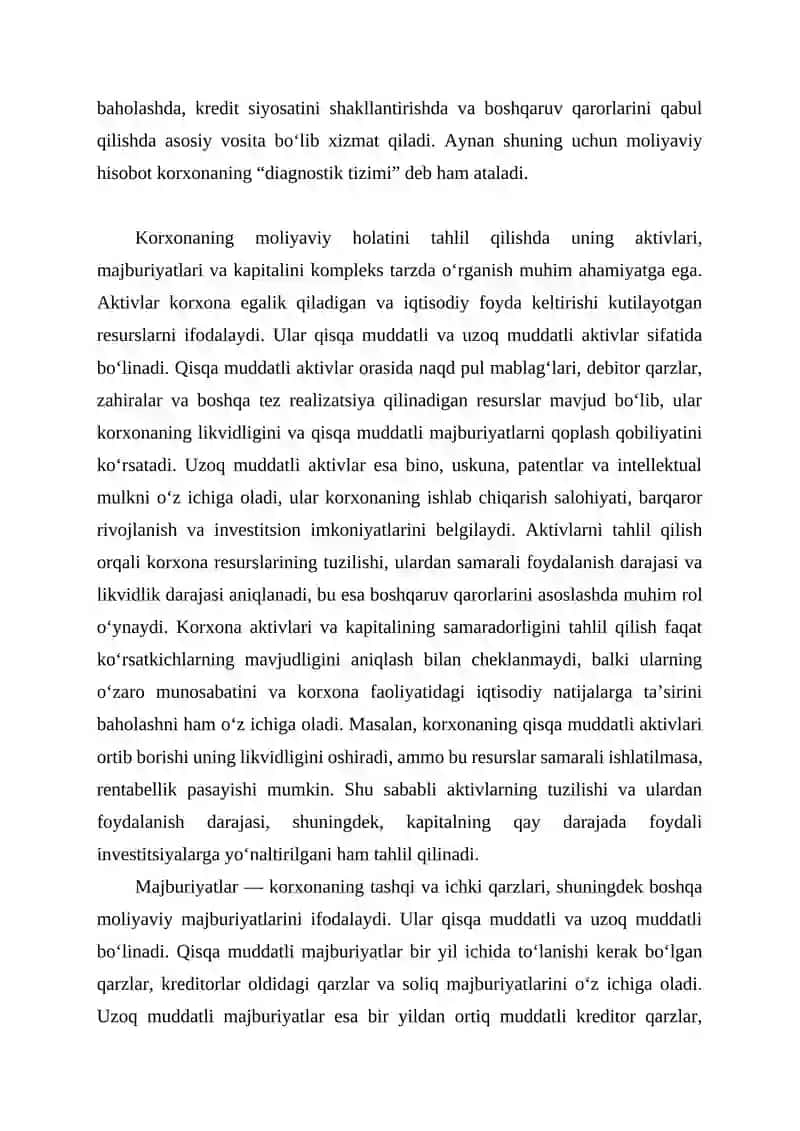 Moliyaviy hisobot ko‘rsatkichlari asosida korxona faoliyatini kompleks tahlil qilish. test masala va savollar 4
