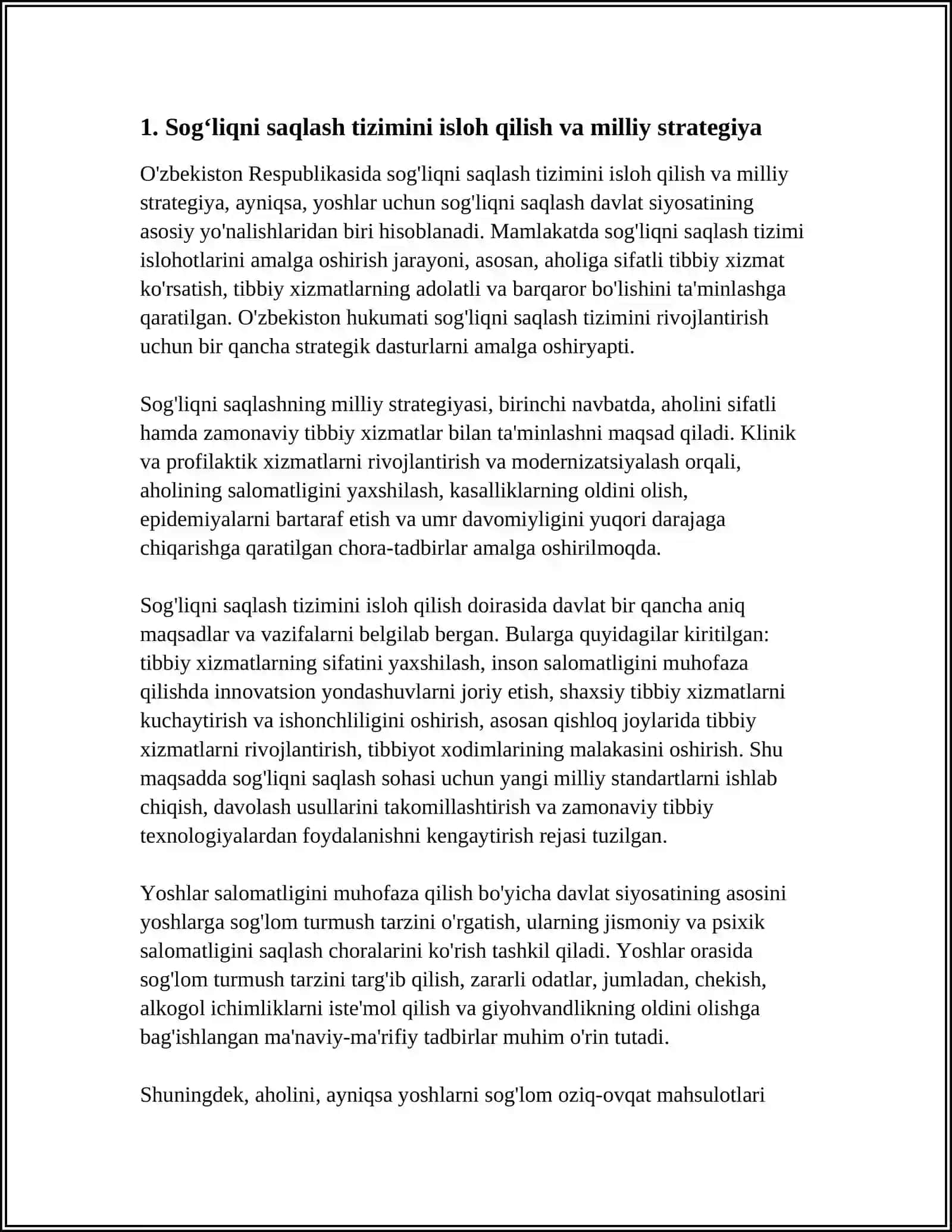 Oʻzbekiston sogʻliqni saqlash va yoshlarga oid davlat siyosati 4