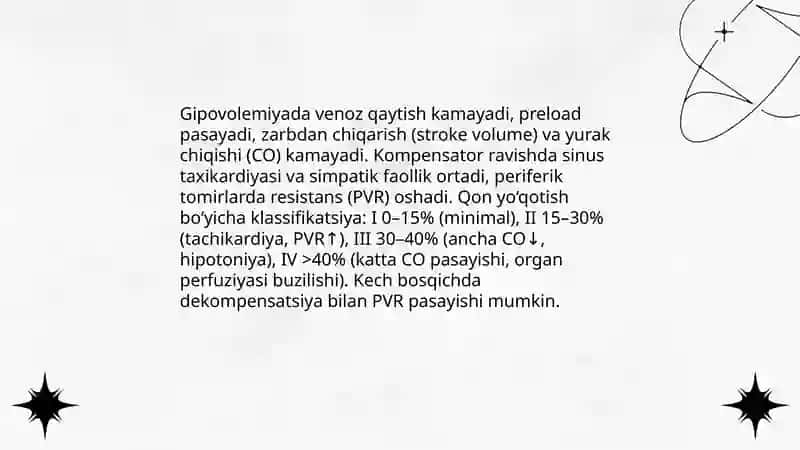Gipovolemiyalarda qon aylanishining o‘zgarishlari 4