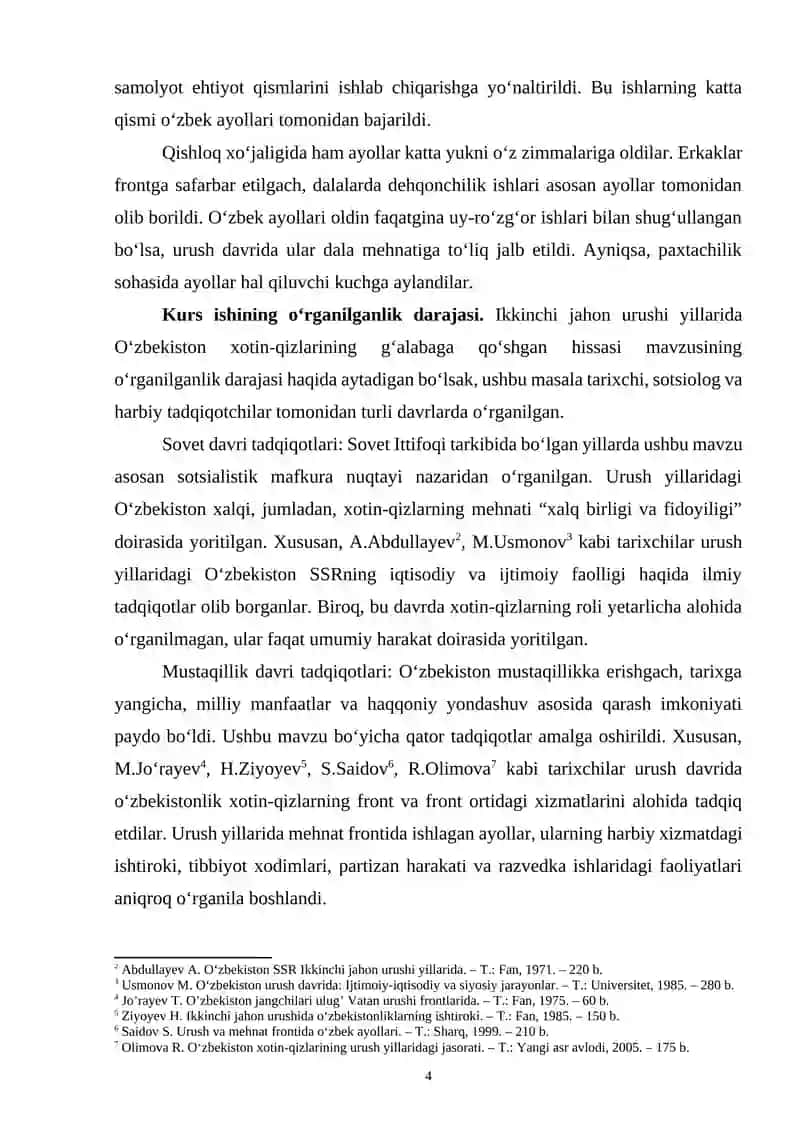 IKKINCHI JAHON URUSHI YILLARIDA O‘ZBEKISTON XOTIN-QIZLARINING G‘ALABAGA QO‘SHGAN HISSASI 4