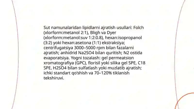 Sut va sut mahsulotlari xlororganik pestitsidlarni aniqlash kapilyar gaz suyuqlik xromotagrafiyasi bilan aniqlash usuli 4