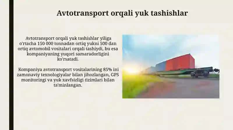 "Yuqori tezlikdagi logistika" kompaniyasi yillik yuk aylanmasi qayerga yuklar olib boradi 4