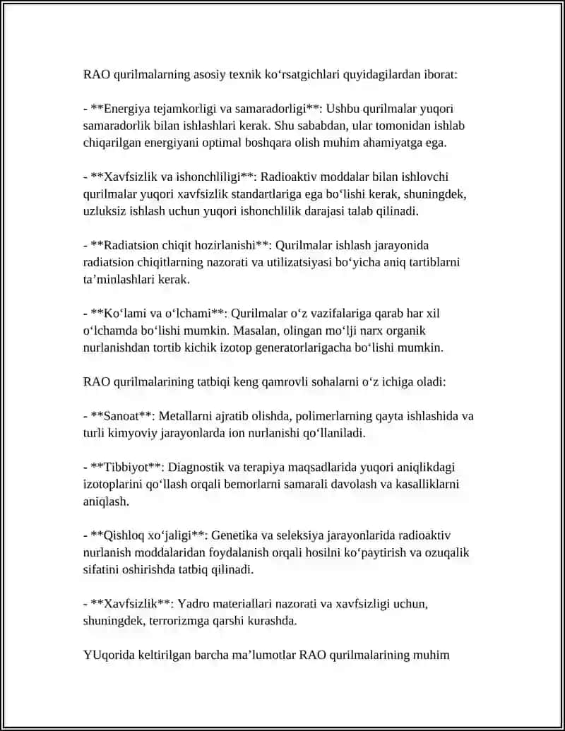 RAO QURILMALARNING VAZIFALARI TEXNIK KOʻRSATGICHLARI VA TADBIQI 4