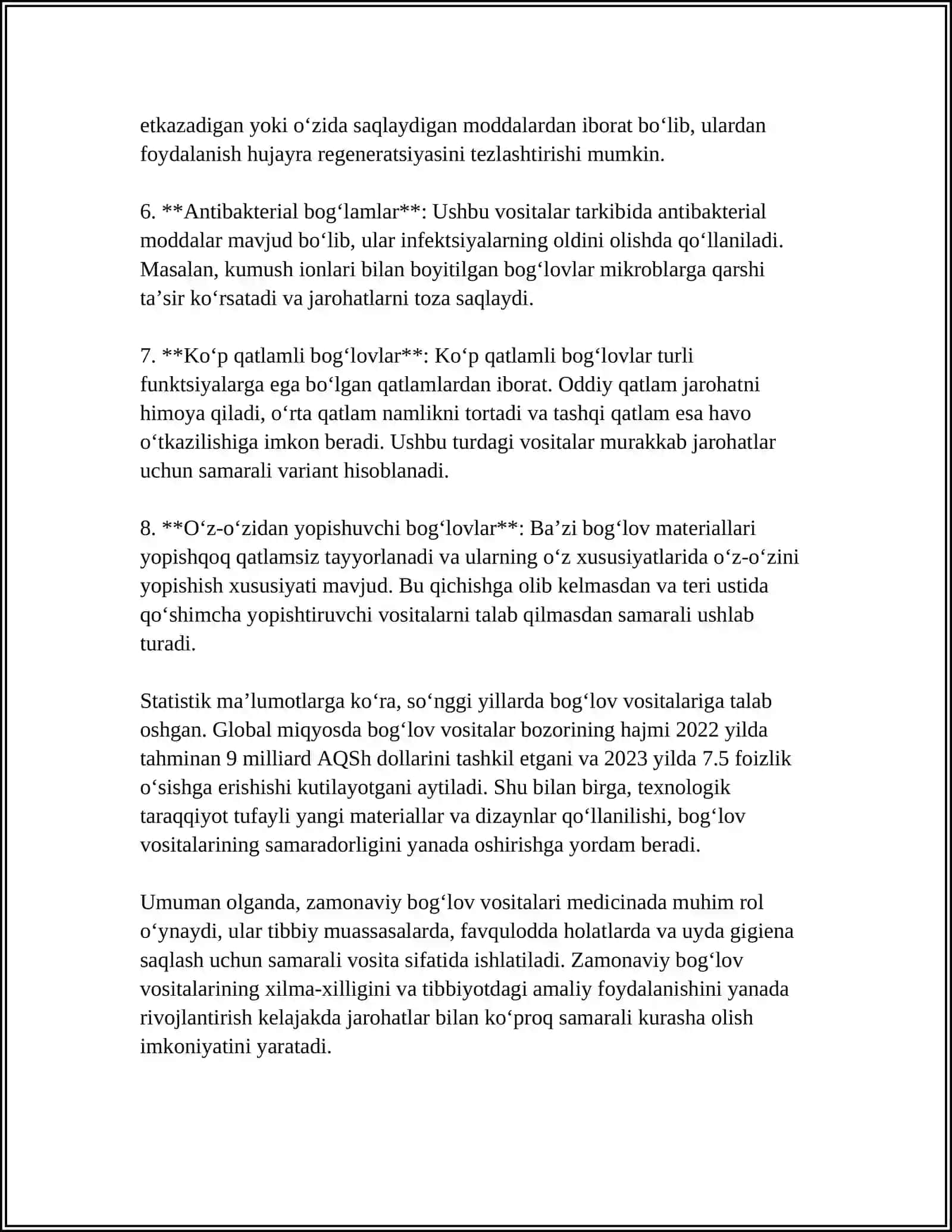 TIBBIYOT AMALIYOTIDA ISHLATILADIGAN YANGI ZAMONAVIY TABIIY VA SINTETIK XOM ASHYODAN TAYYORLANGAN BOG‘LOV VOSITALAR 4