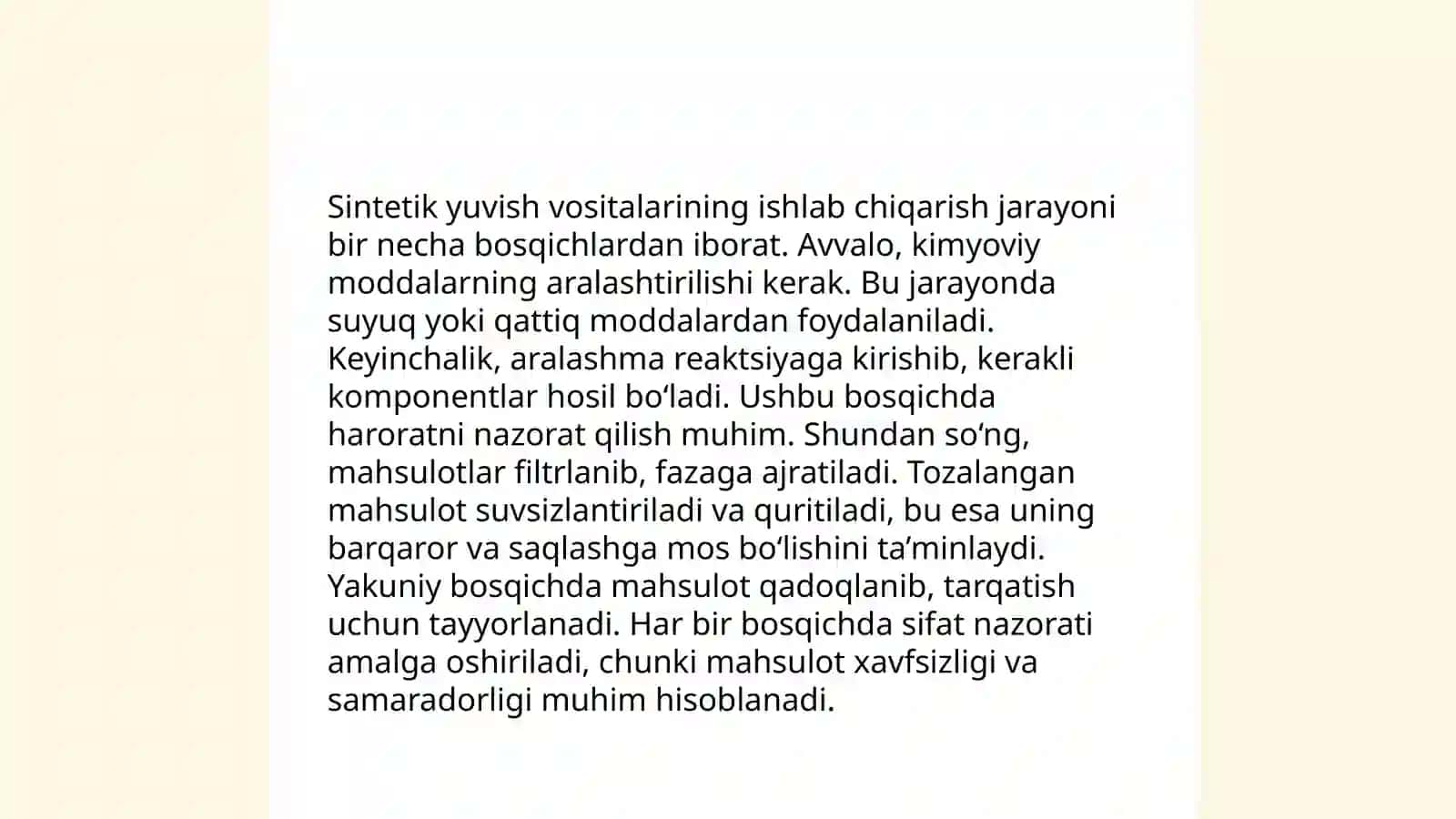 Sintetik yuvish vositalarini ishlab chiqarish texnalogiyasi 4
