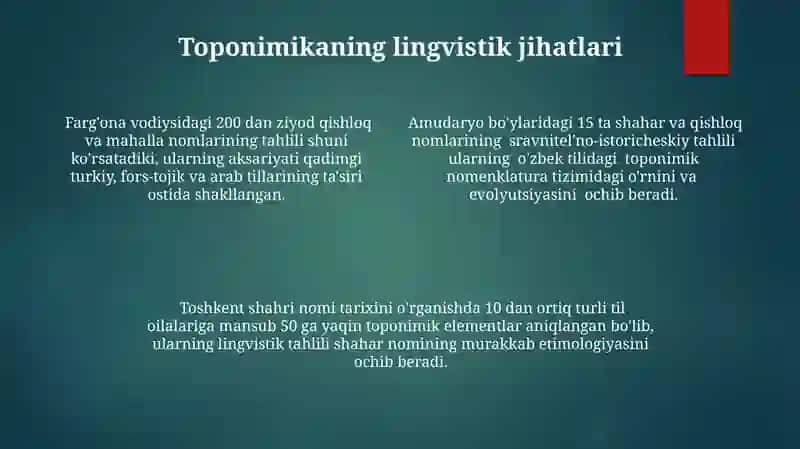 O'zbek olimlarining Toponimika faniga qo'shgan hissalari 4