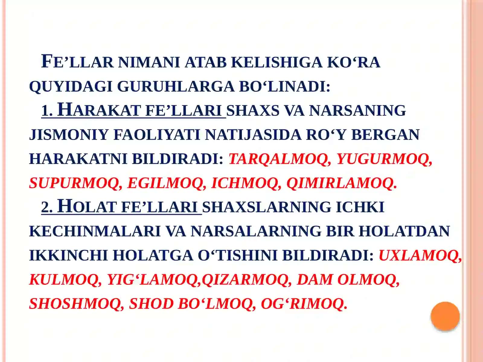 Fe’l so`z turkumi mavzusi yuzasidan amaliy mashg`ulot 4