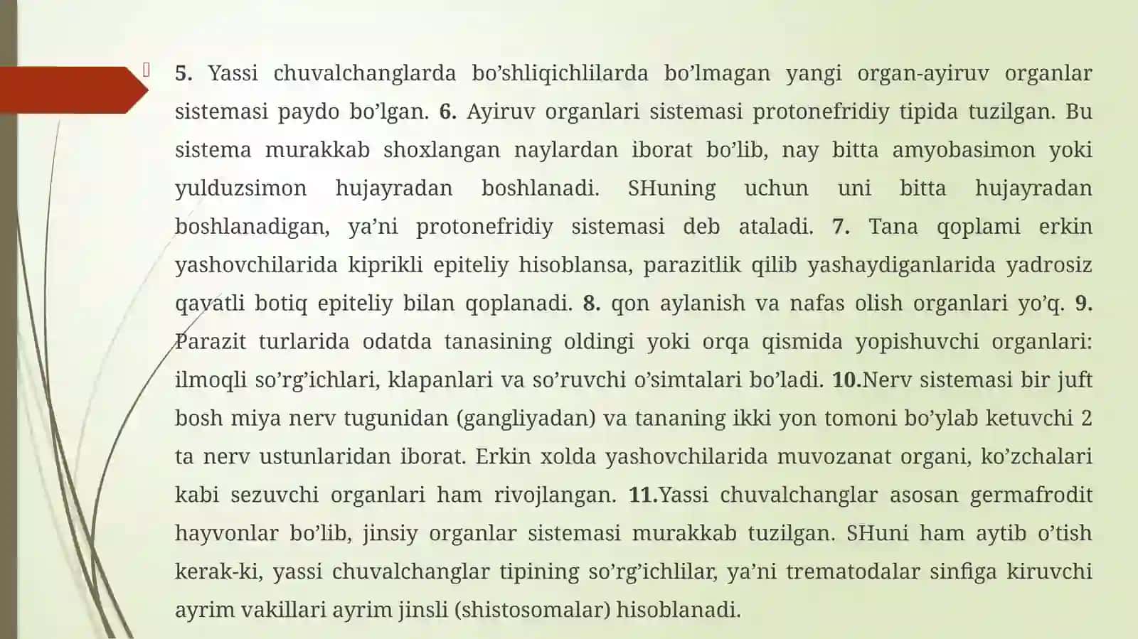 Odam va hayvonlarda parazitlik qiluvchi so'rg'ichlilar sinfi vakillarining biologik xususiyatlari 4