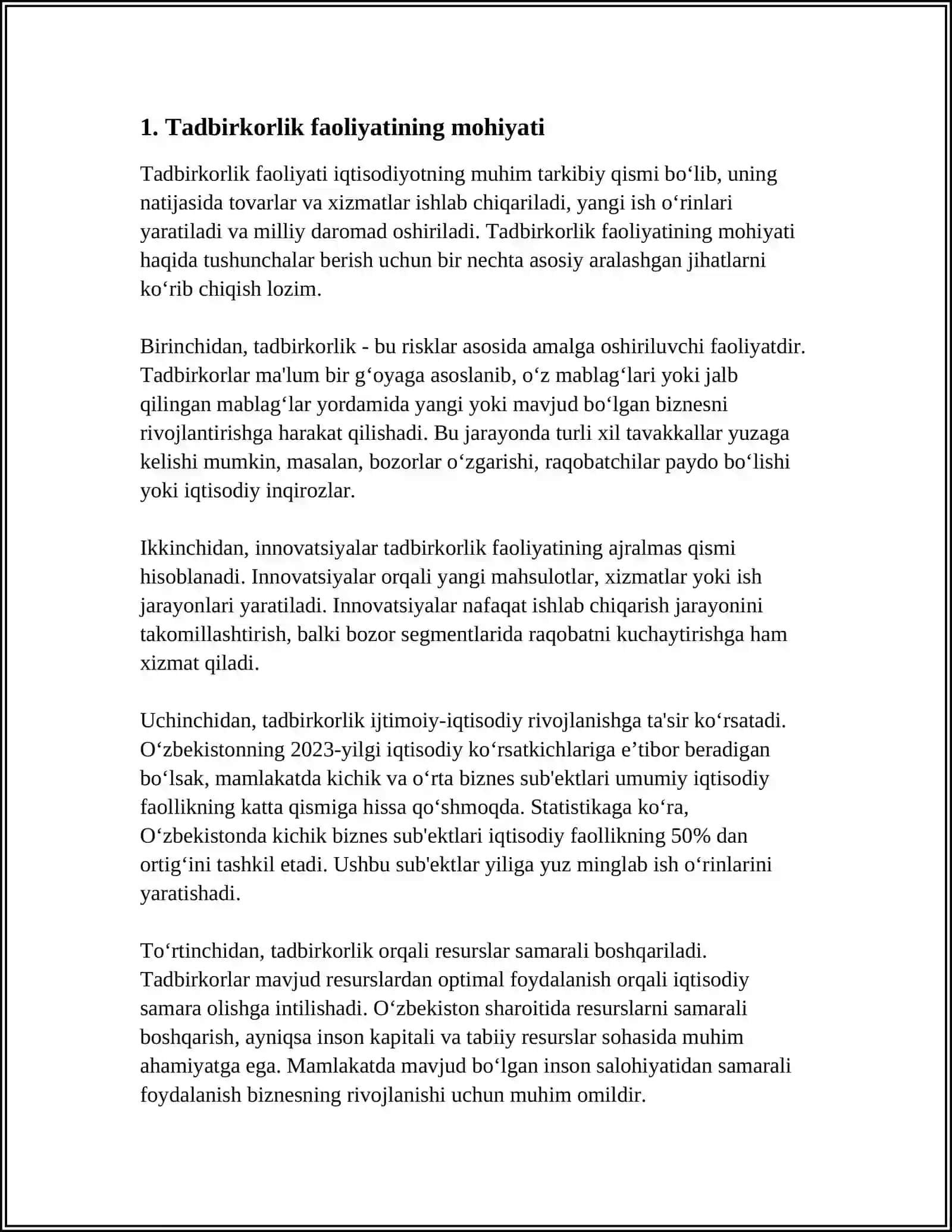TADBIRKORLIK FAOLIYATI VA TADBIRKORLIK KAPITALI 4