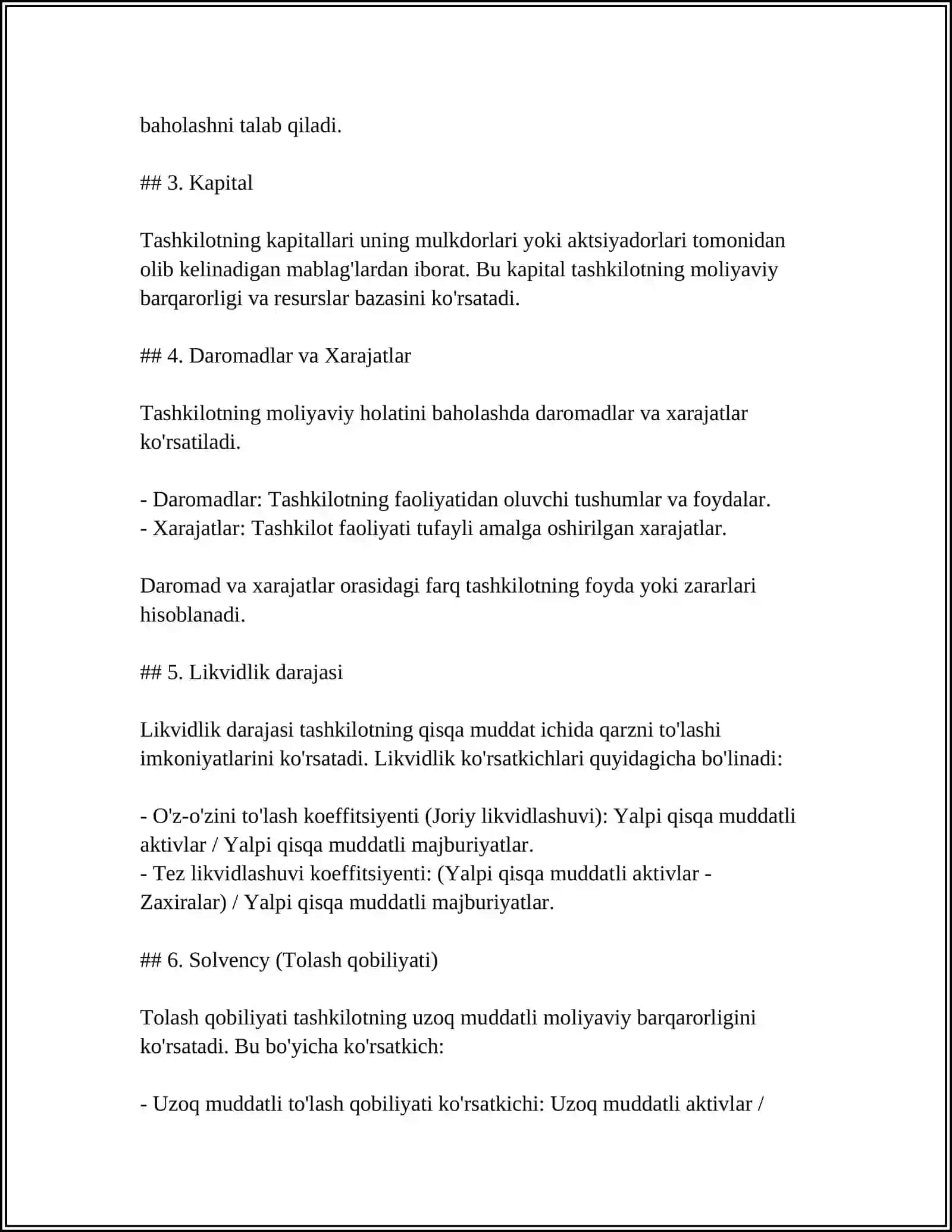 TRANSPORT TASHKILOTLARIDA KORXONA FAOLIYATI KO'RSATKICHLARINING TAXLILI 4